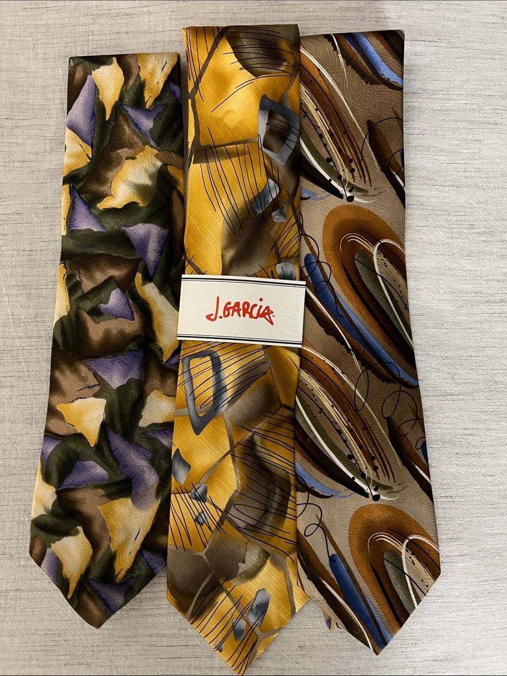 J. Garcia Trio of Silk Ties in Gold, Brown, Green and Blue | 1 NWT